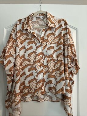 Womens White Shirt with Brown Tiger Print